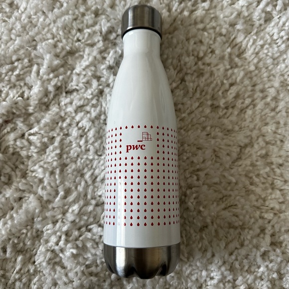 PwC White and Red Insulated Stainless Steel Water Bottle, 17oz - Picture 1 of 3